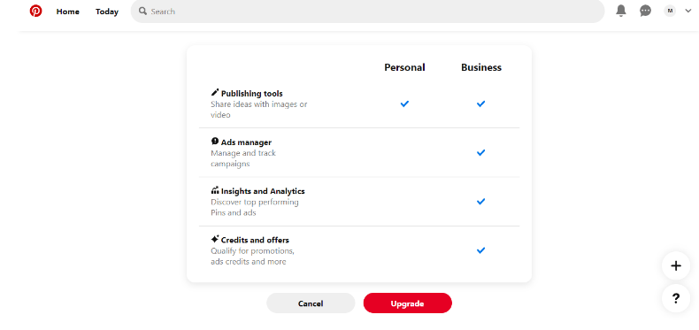 Pinterest-Click on upgrade button
