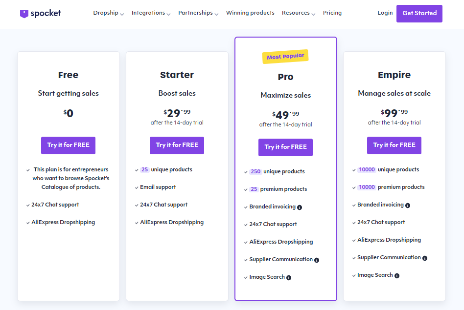 Spocket Review: Pricing