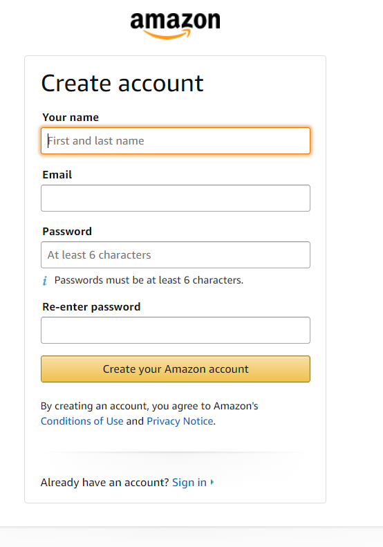 Create An Amazon Account