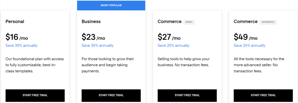 Squarespace Pricing Plan