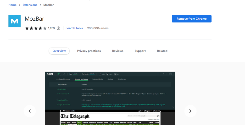 MozBar Chrome Extension