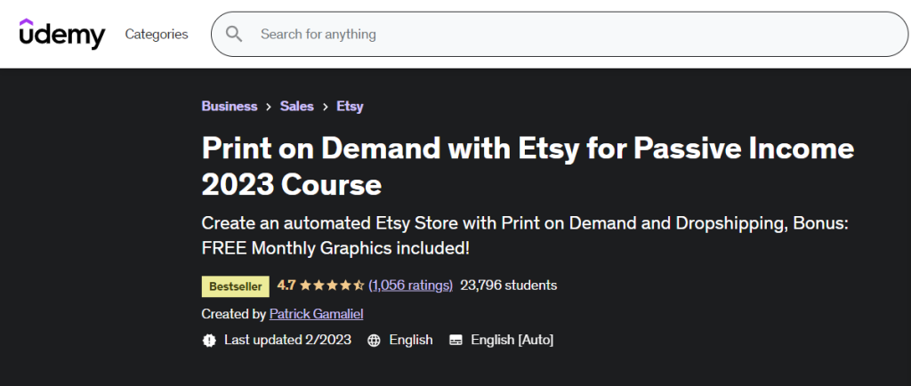 Print on Demand With Etsy For Passive Income 2023 Course