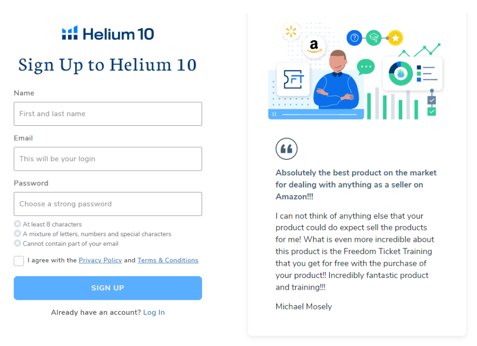 Helium 10 Sales Estimator - Sign Up