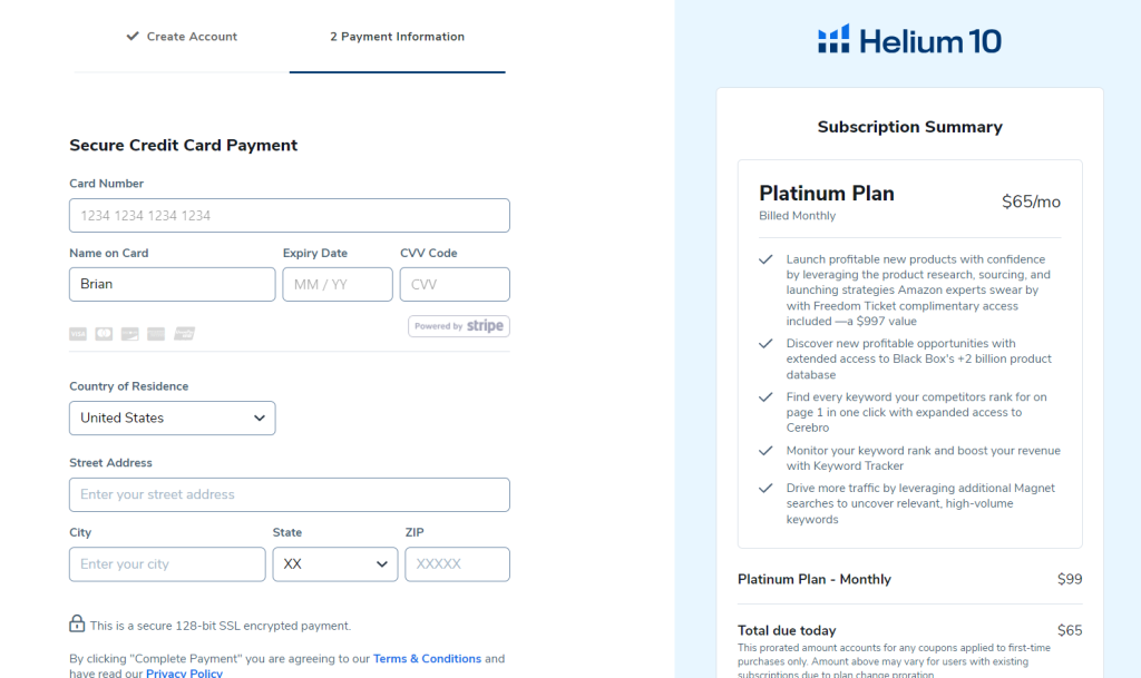 Fill Out Your Payment Details On Helium 10