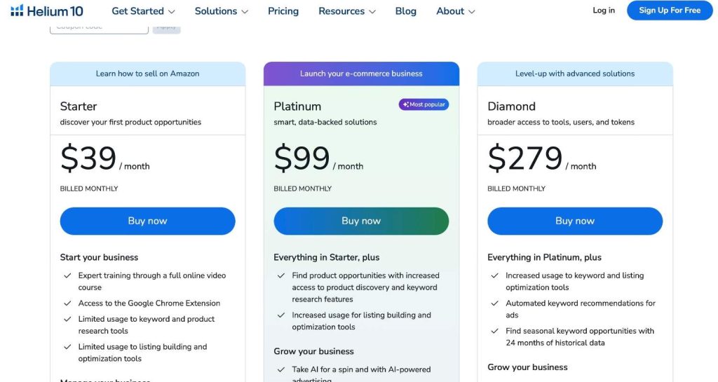 Helium 10 New Pricing Plans