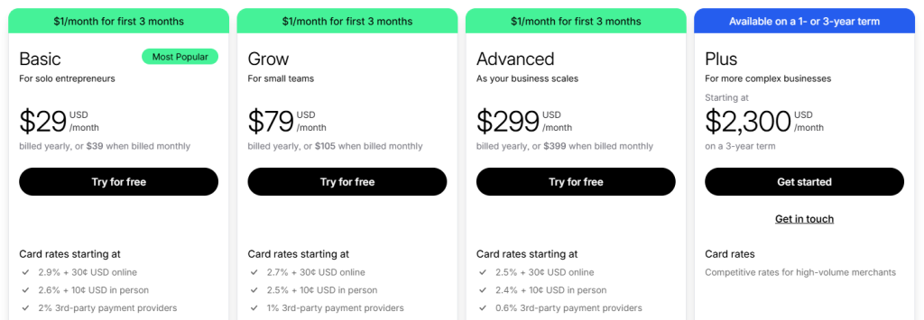 Shopify Pricing Plans