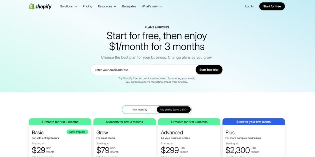 Shopify Pricing Plans